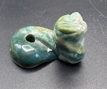 Moss Agate Snake Carving