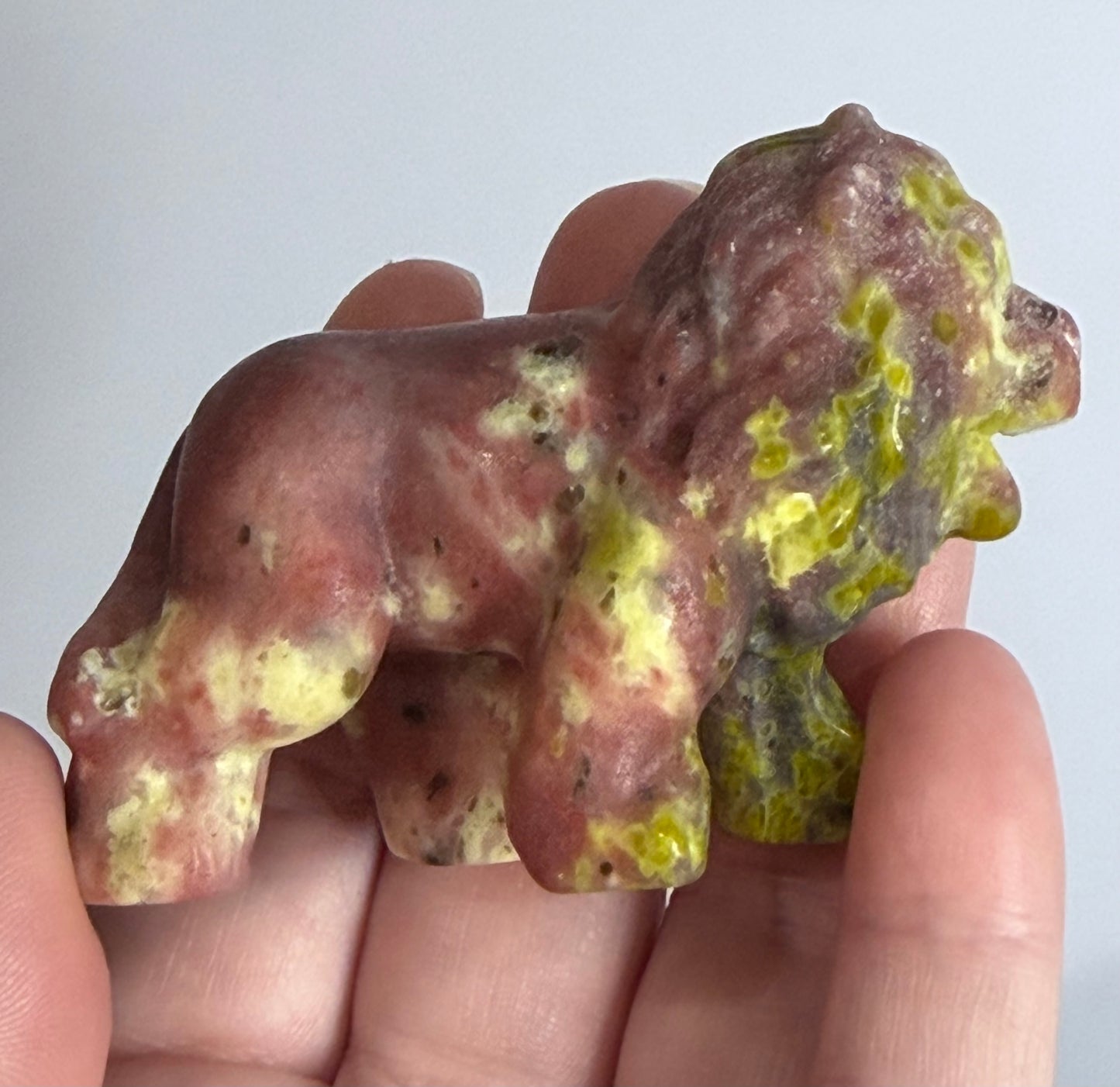 Serpentine & Jasper Lion Carving with Epidote