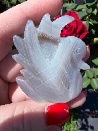 Druzy Agate Swan Carving – Self Standing (5.5 cm)
