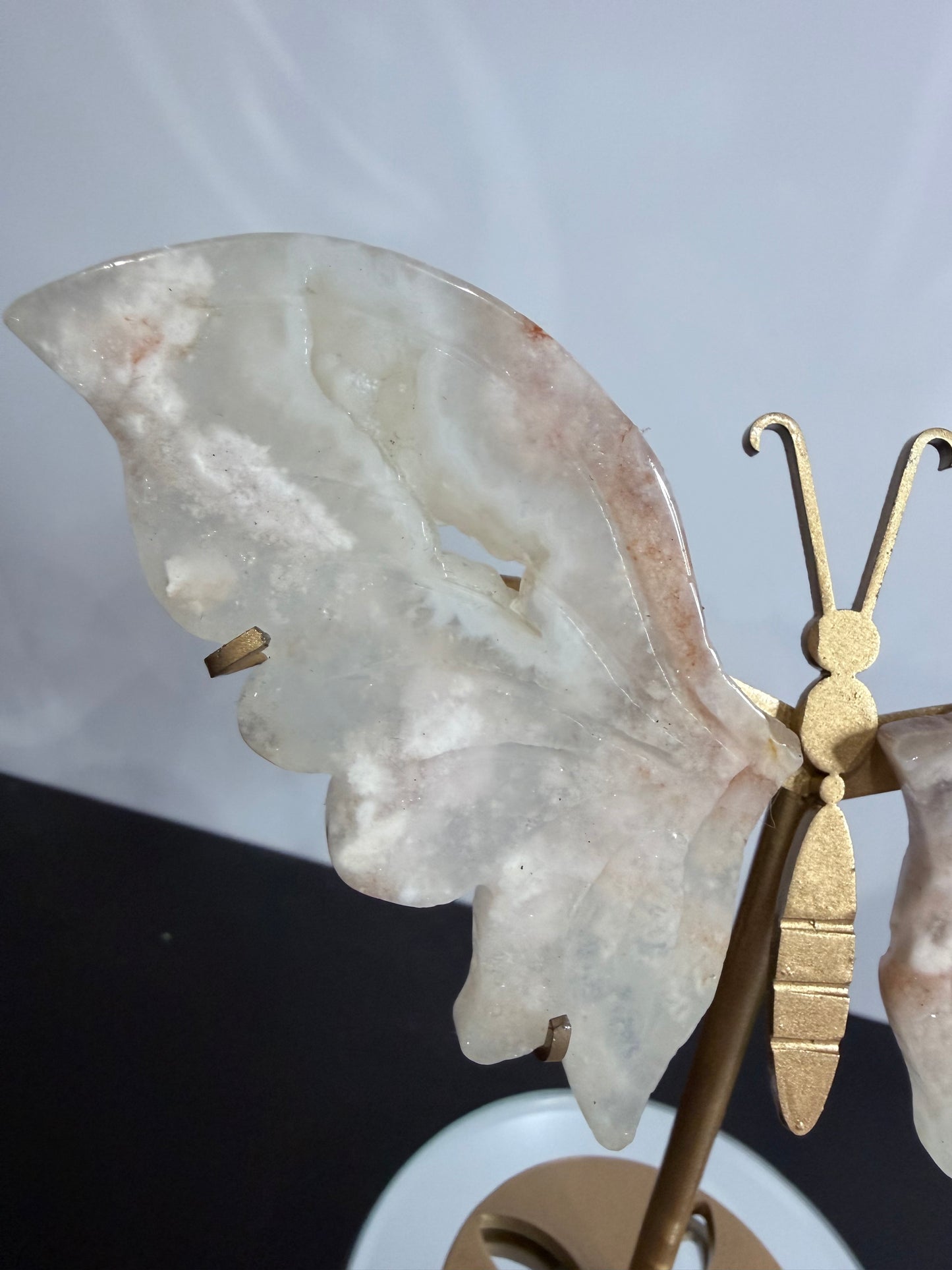 Flower Agate Butterfly Crystal Display on Stand – 15 cm