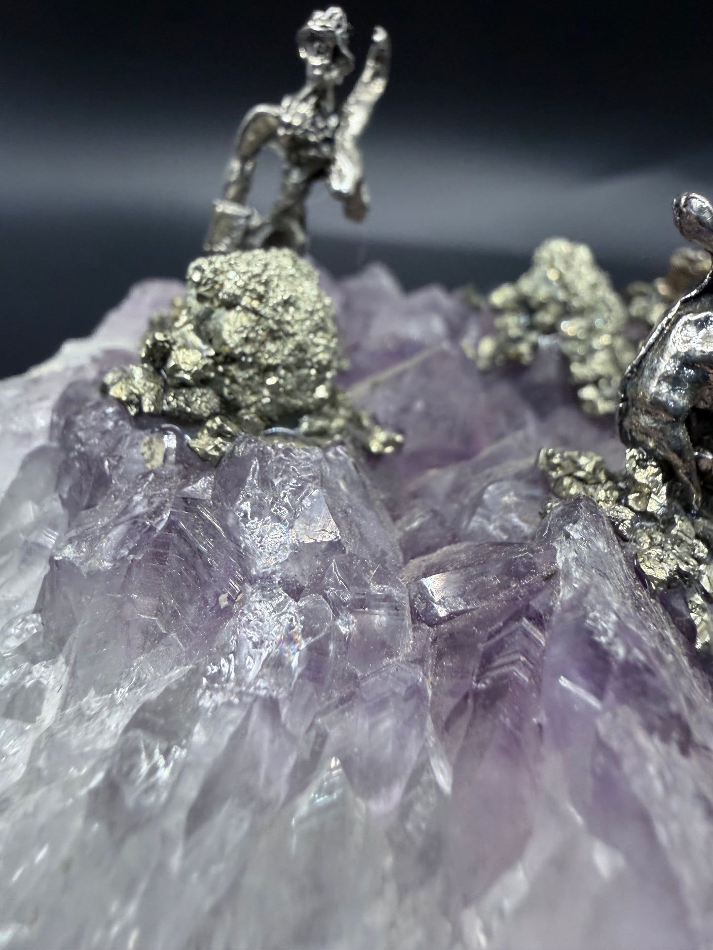 Amethyst Cluster with Pyrite Miner Figures – Collector Specimen