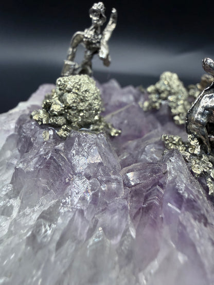 Amethyst Cluster with Pyrite Miner Figures – Collector Specimen