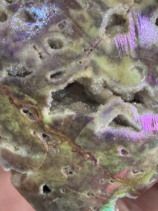 Aura Coated Sphalerite Heart with Natural Druzy Cave 135g 7.2x6.4cm D