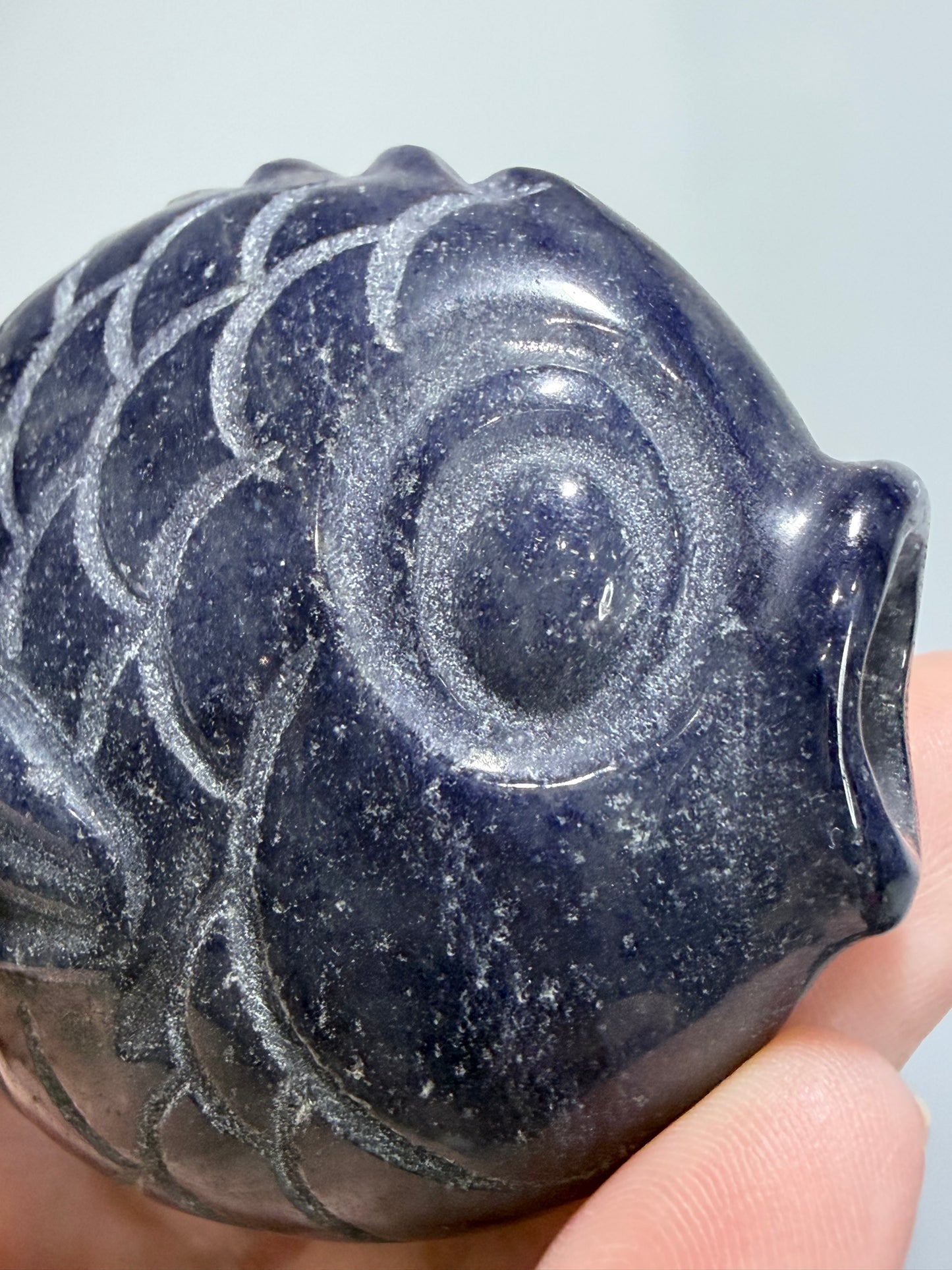 BLUE AVENTURINE FISH CARVING ON STAND