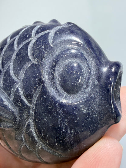 BLUE AVENTURINE FISH CARVING ON STAND