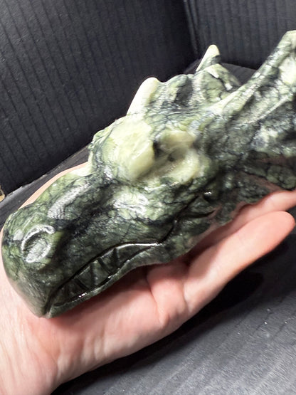 Serpentine Jade Dragon Head | 757g | 13 × 10cm
