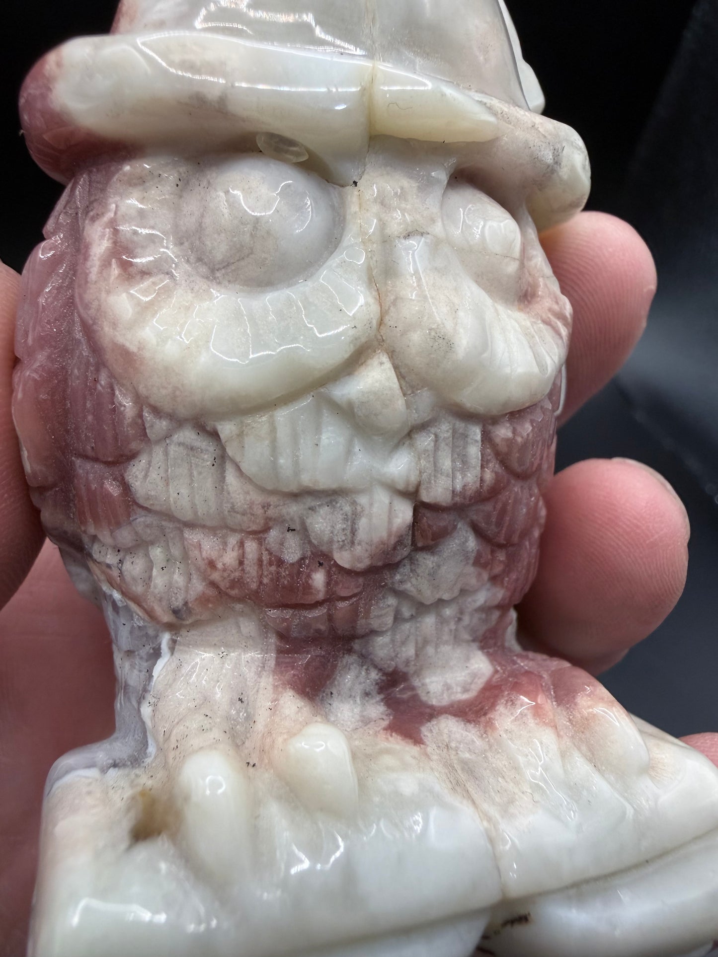 Flower Agate Owl Carving