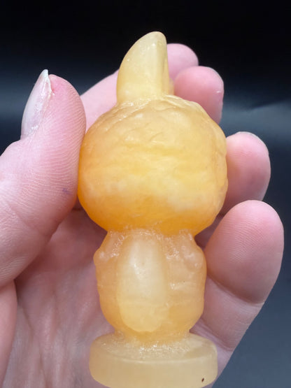 Orange Calcite Labubu-Style Carving – 7 cm