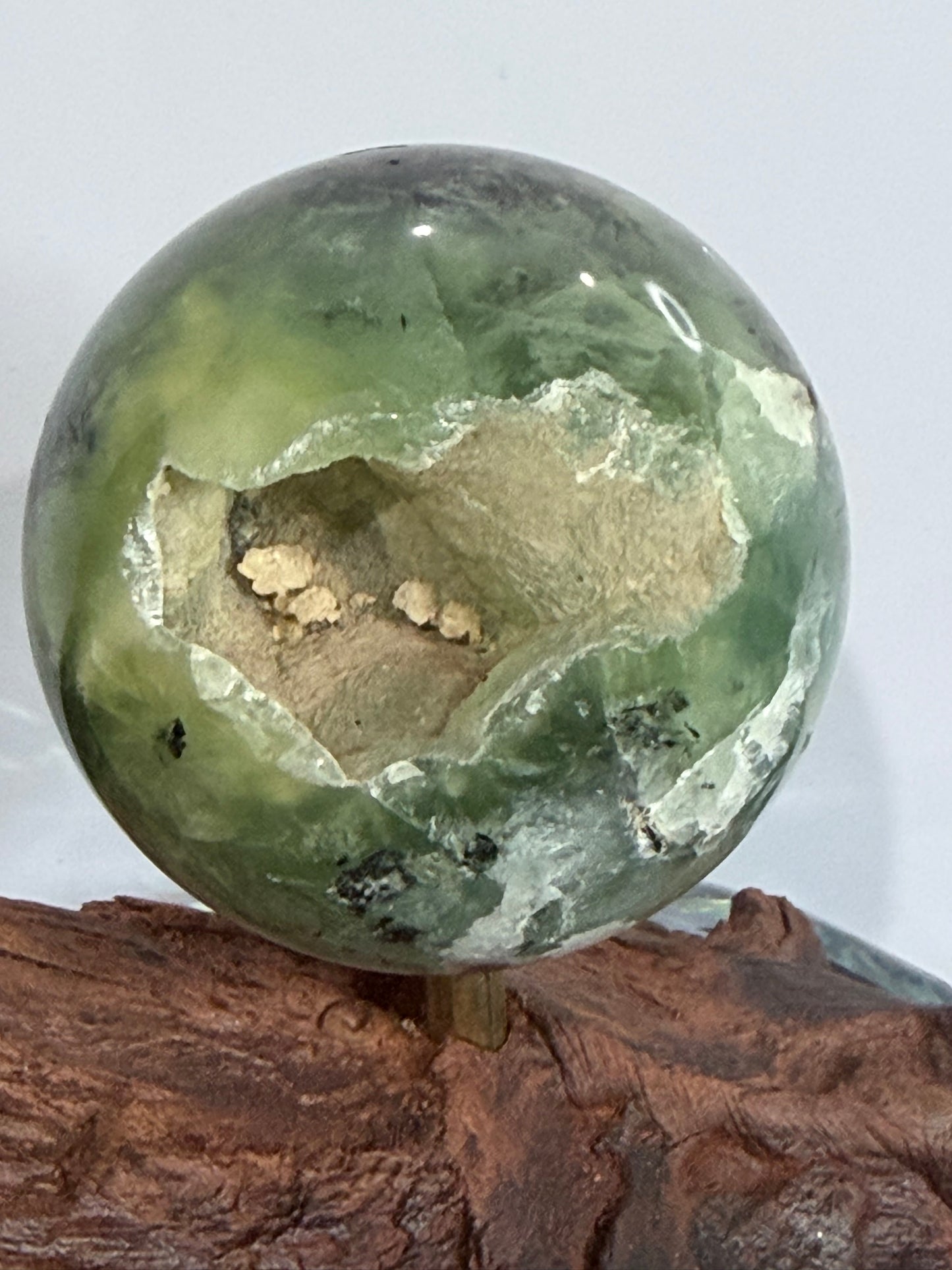 Prehnite with Epidote Sphere with Natural Crystal Pocket |  A - 5cm