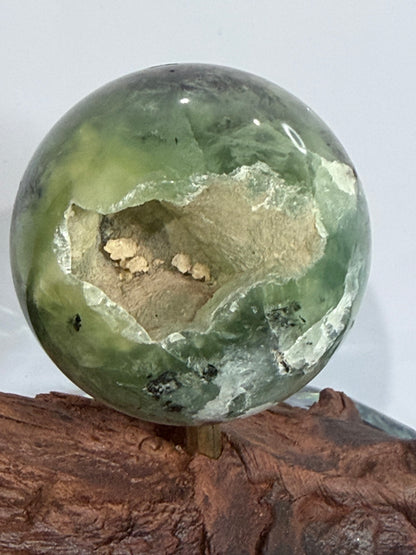 Prehnite with Epidote Sphere with Natural Crystal Pocket |  A - 5cm