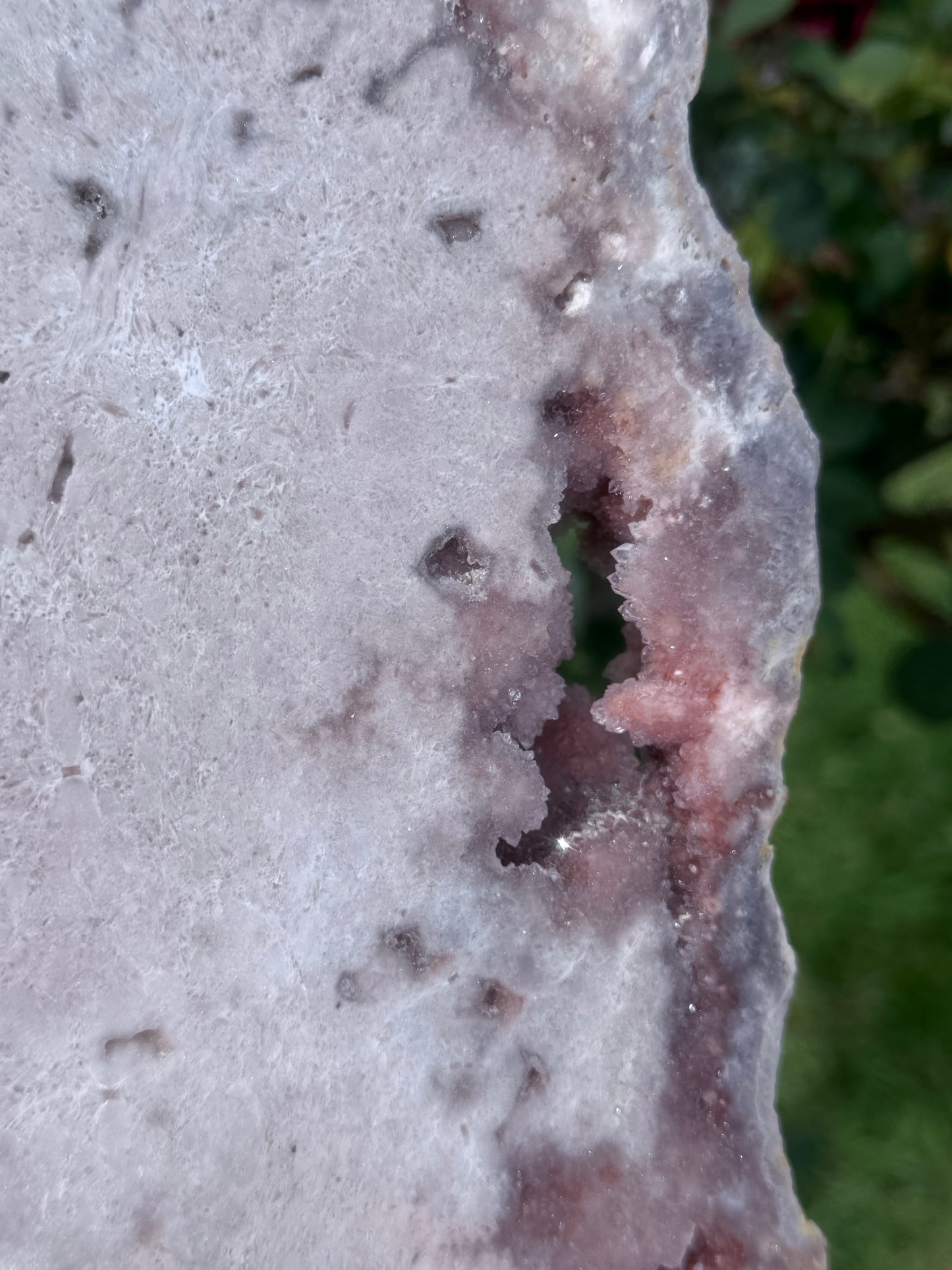 Large Botryoidal Pink Amethyst Druzy Slab on Stand – 3.2kg | 45cm Brazilian Statement Piece