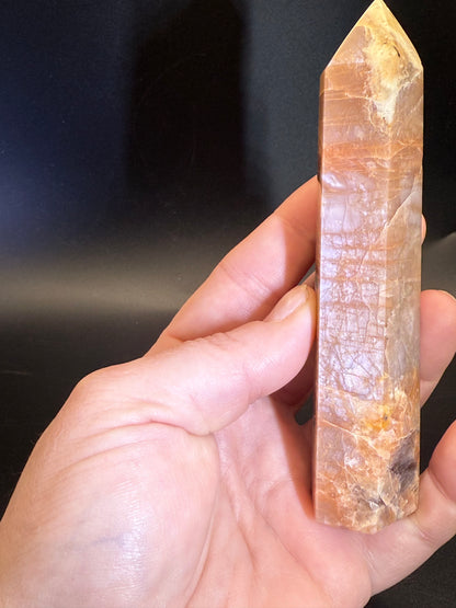 Peach Moonstone Tower with Blue Flash - Crystal wonderland By Lisa