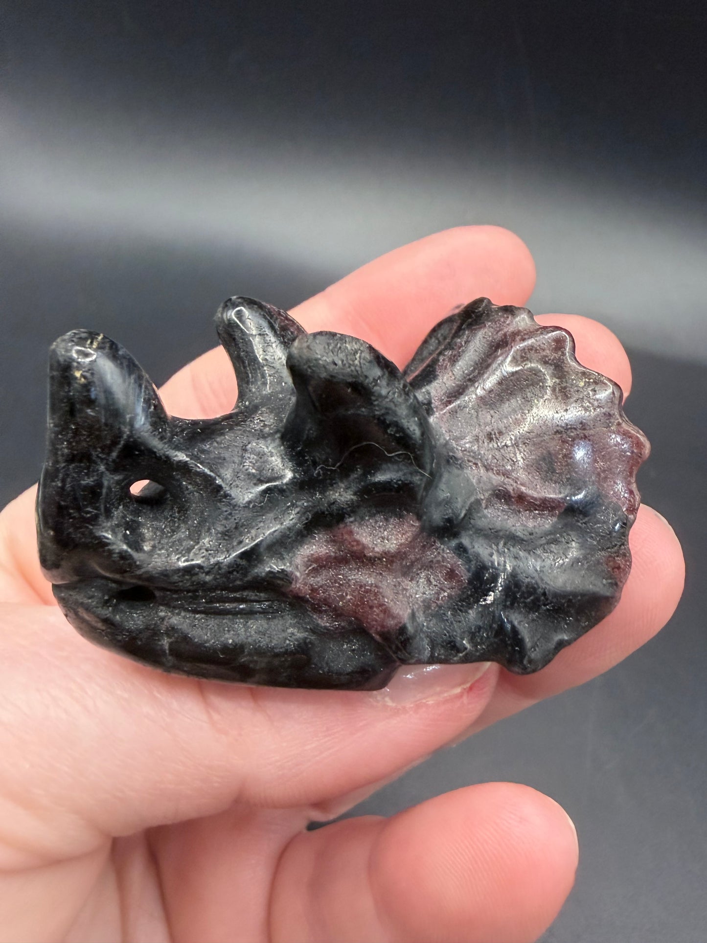 Garnet in Schist Triceratops – Crystal Carving (5cm)