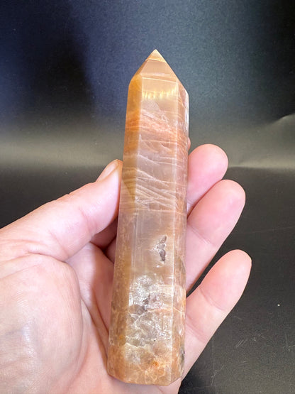Peach Moonstone Tower with Blue Flash - Crystal wonderland By Lisa