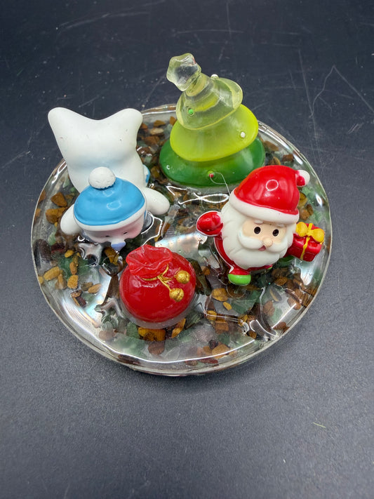 Christmas Resin Decoration – Santa • Snow Puppy • Tree • Gift Bag – Crystal Chip Base