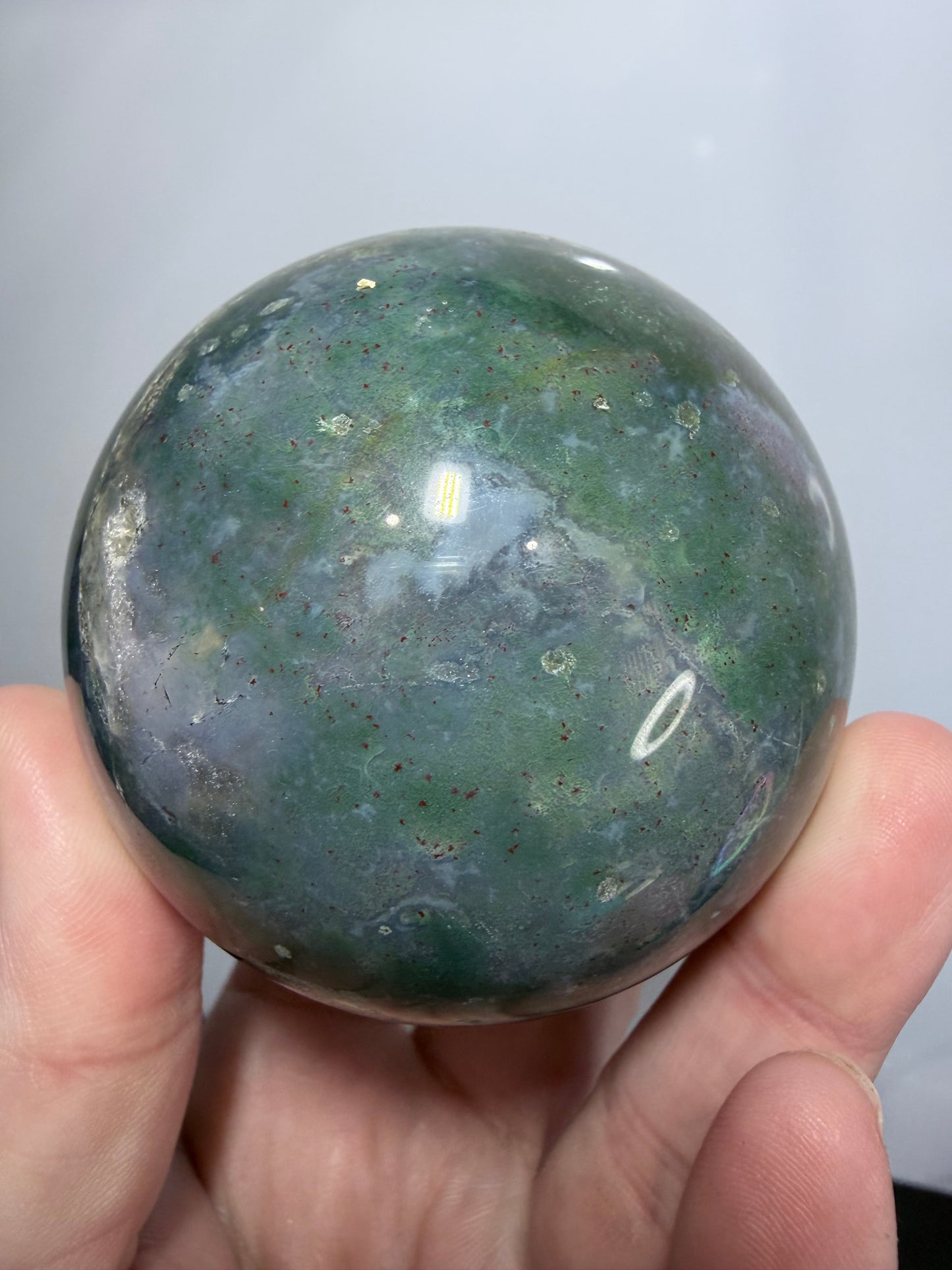 Moss Agate Sphere – 440g | 6.8cm