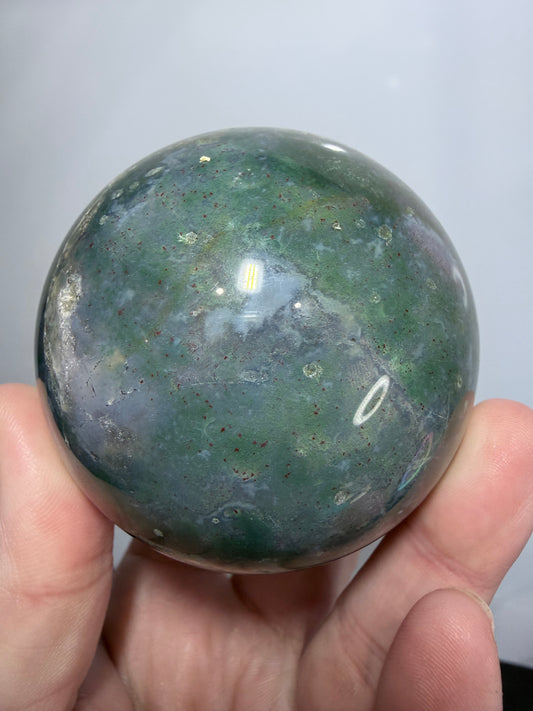 Moss Agate Sphere – 440g | 6.8cm