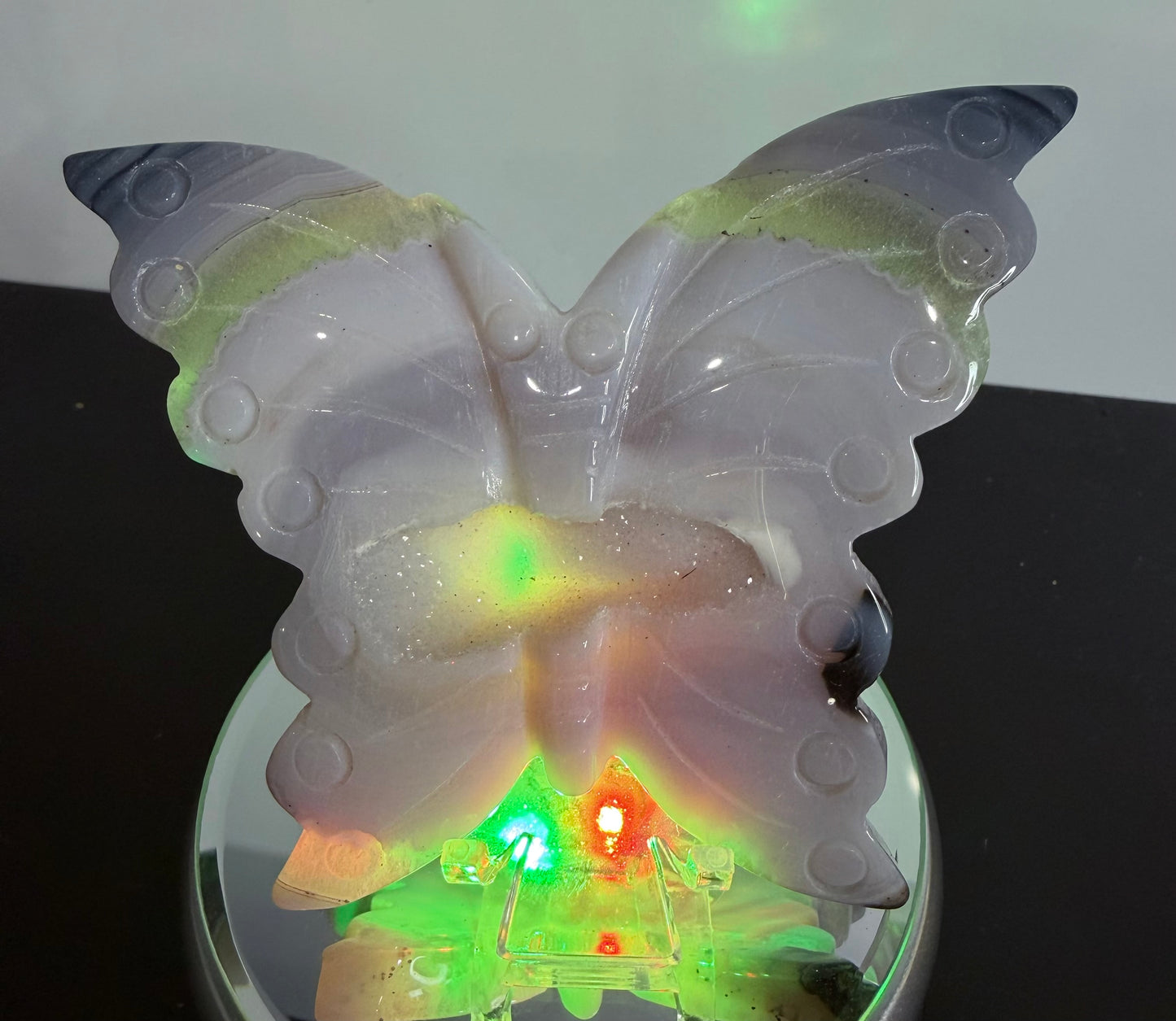 Agate Druzy Butterfly Carving with Acrylic Stand – 10cm | 135g