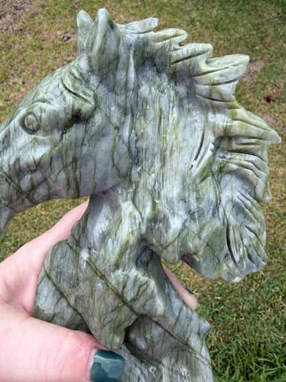 Serpentine Jade (New Jade) Horse Head Carving