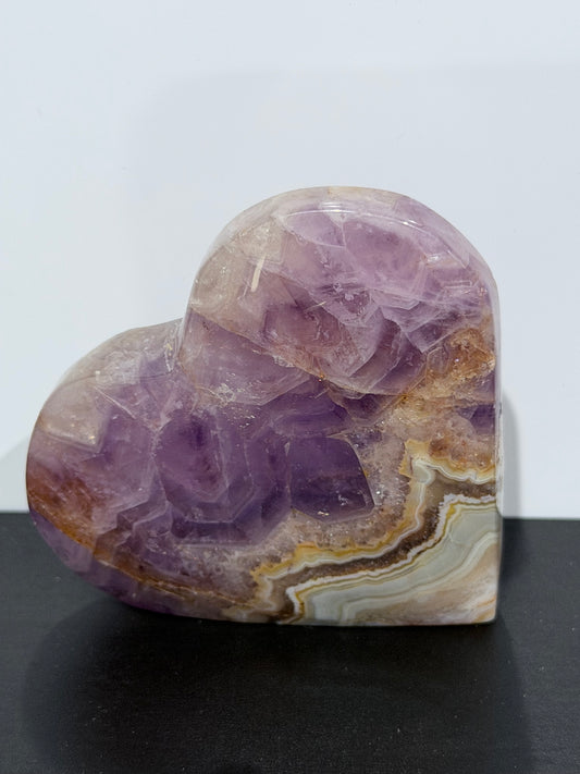 Amethyst & Banded Agate Heart 94g | 6.6 × 6.1 cm | Self-Standing I