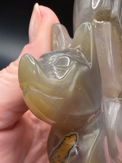 Nine-Tailed Fox Druzy Agate Carving