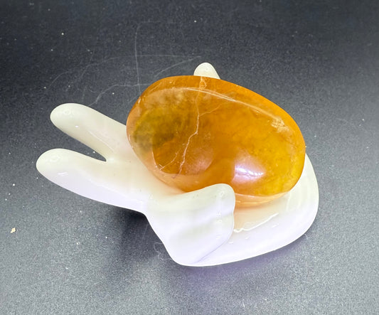 Yellow Fluorite with Mica Palm Stone
