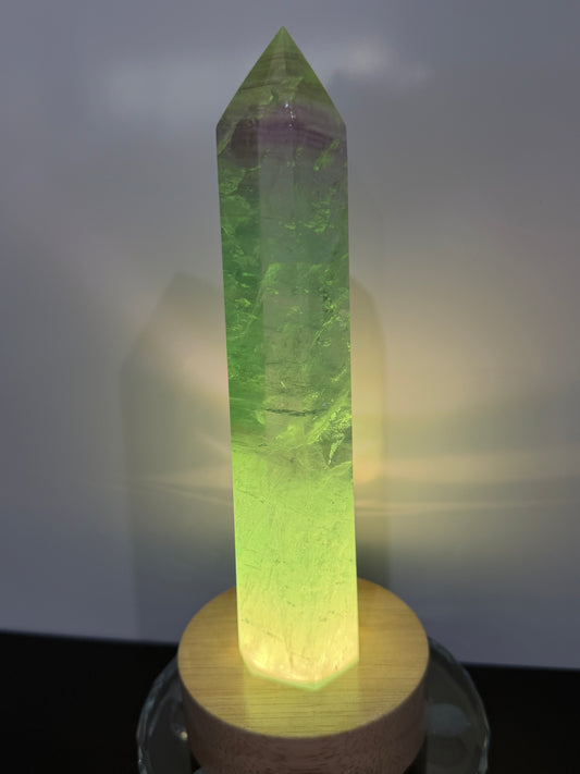 Watermelon Fluorite Tower with Light Base – 18cm | 485g