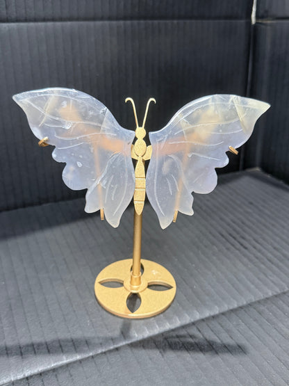 Grey chalcedony Butterfly on stand