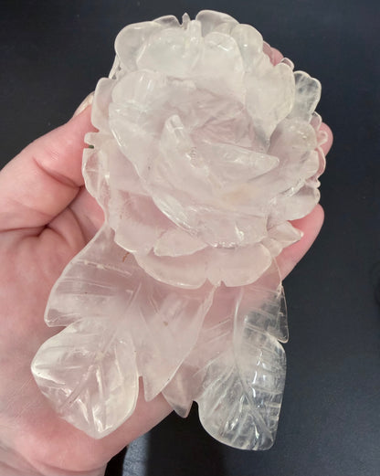 Rose Quartz Rose Carving with Light Base – 14.5 × 8.5 cm | 457g
