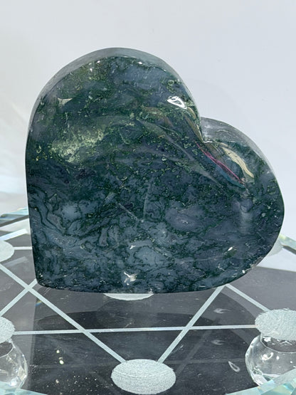 Moss Agate Heart – 130g A - 7.2cm