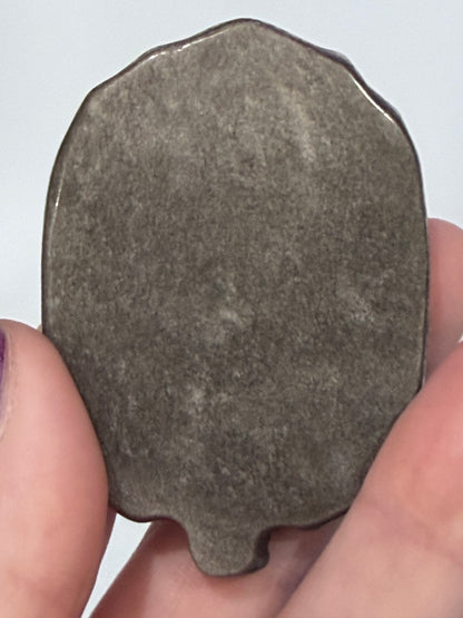 Silver Sheen Obsidian Lion Head Carving – 6.5cm