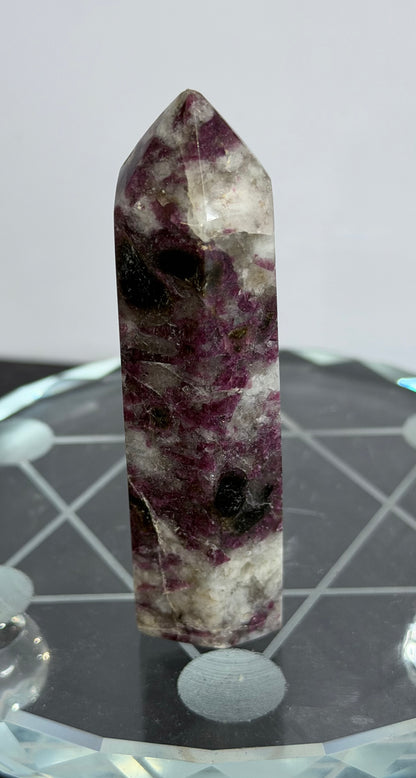 Pink Tourmaline in Quartz Crystal Tower – 8.2cm | 65g A
