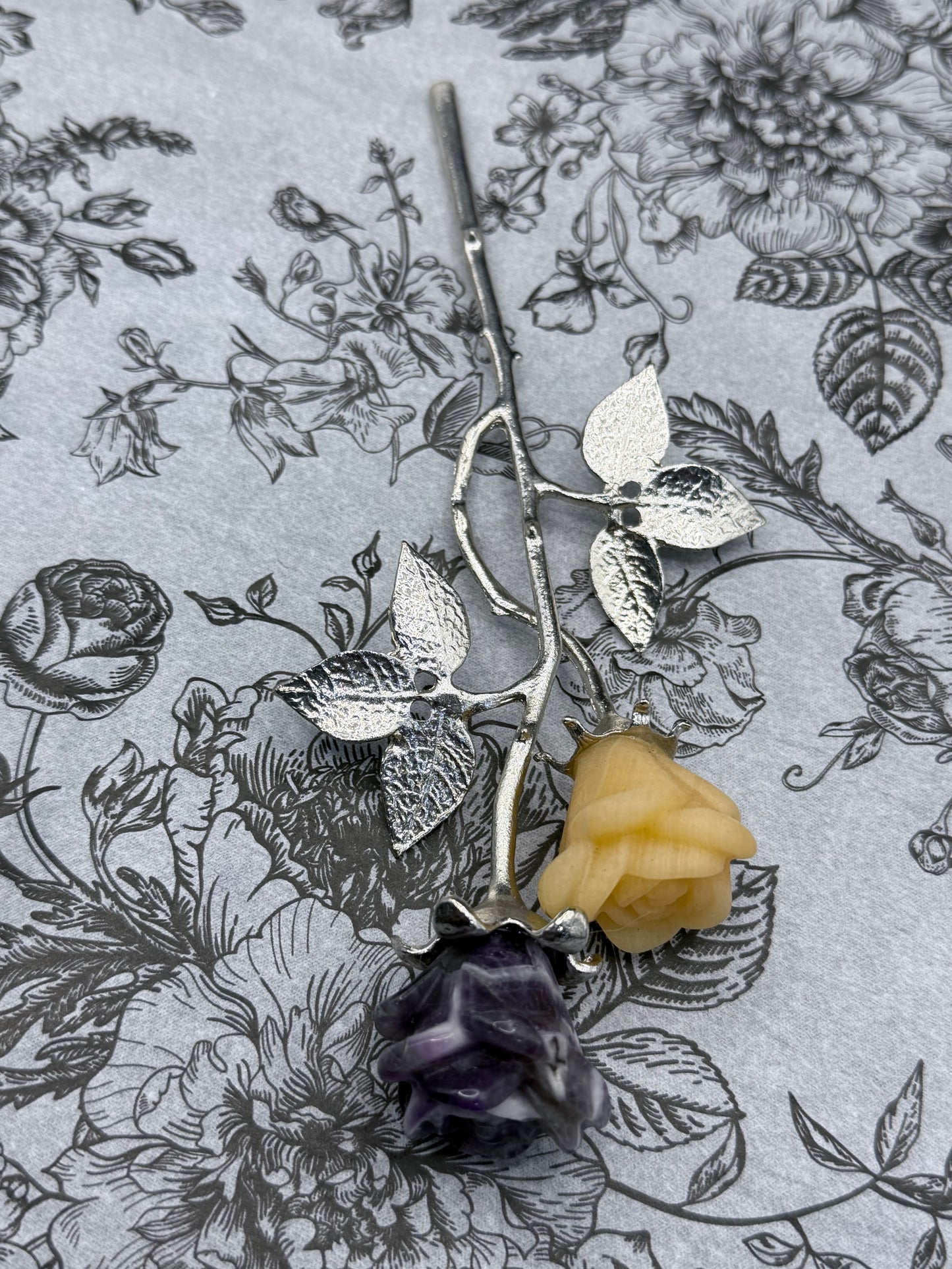 Dream Amethyst & Honey Calcite Crystal Double Rose Stem (20cm)