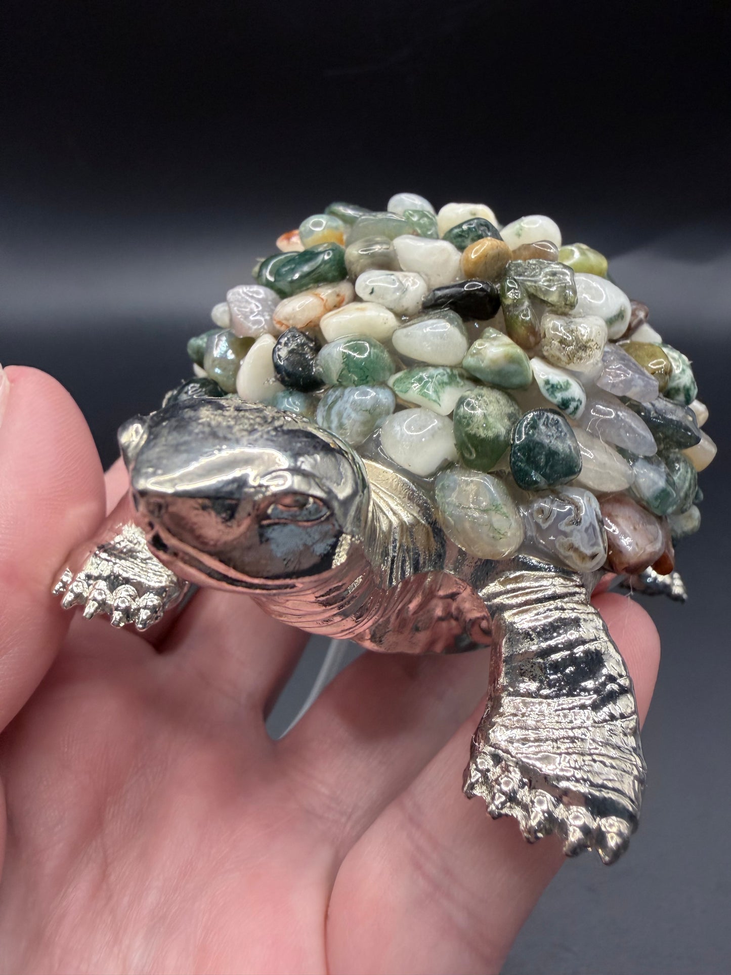 Moss Agate Crystal Turtle Lamp