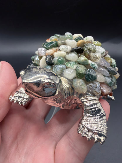 Moss Agate Crystal Turtle Lamp
