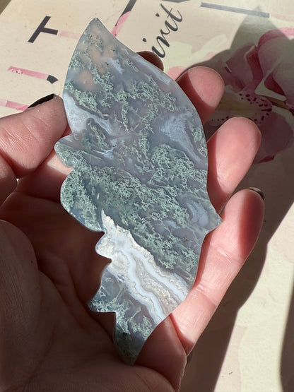 Moss Agate Butterfly On Gold Stand