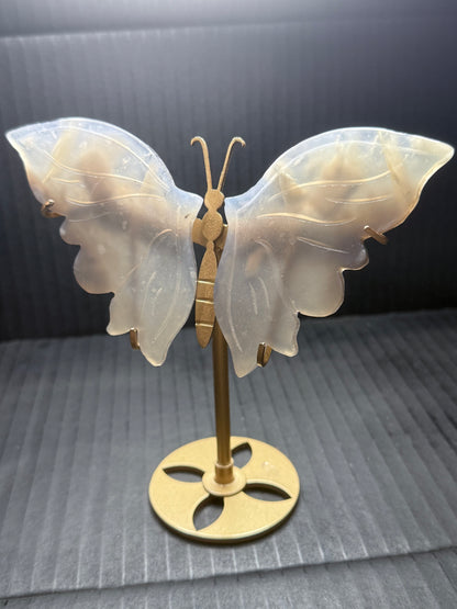 Grey chalcedony Butterfly on stand