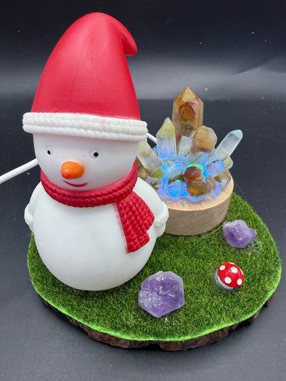 Snowman Christmas Lamp with Golden Healer Crystal Cluster