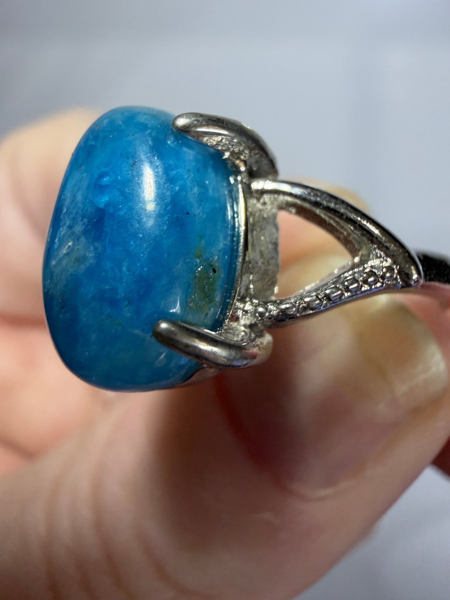 Natural Blue Apatite Adjustable Ring B