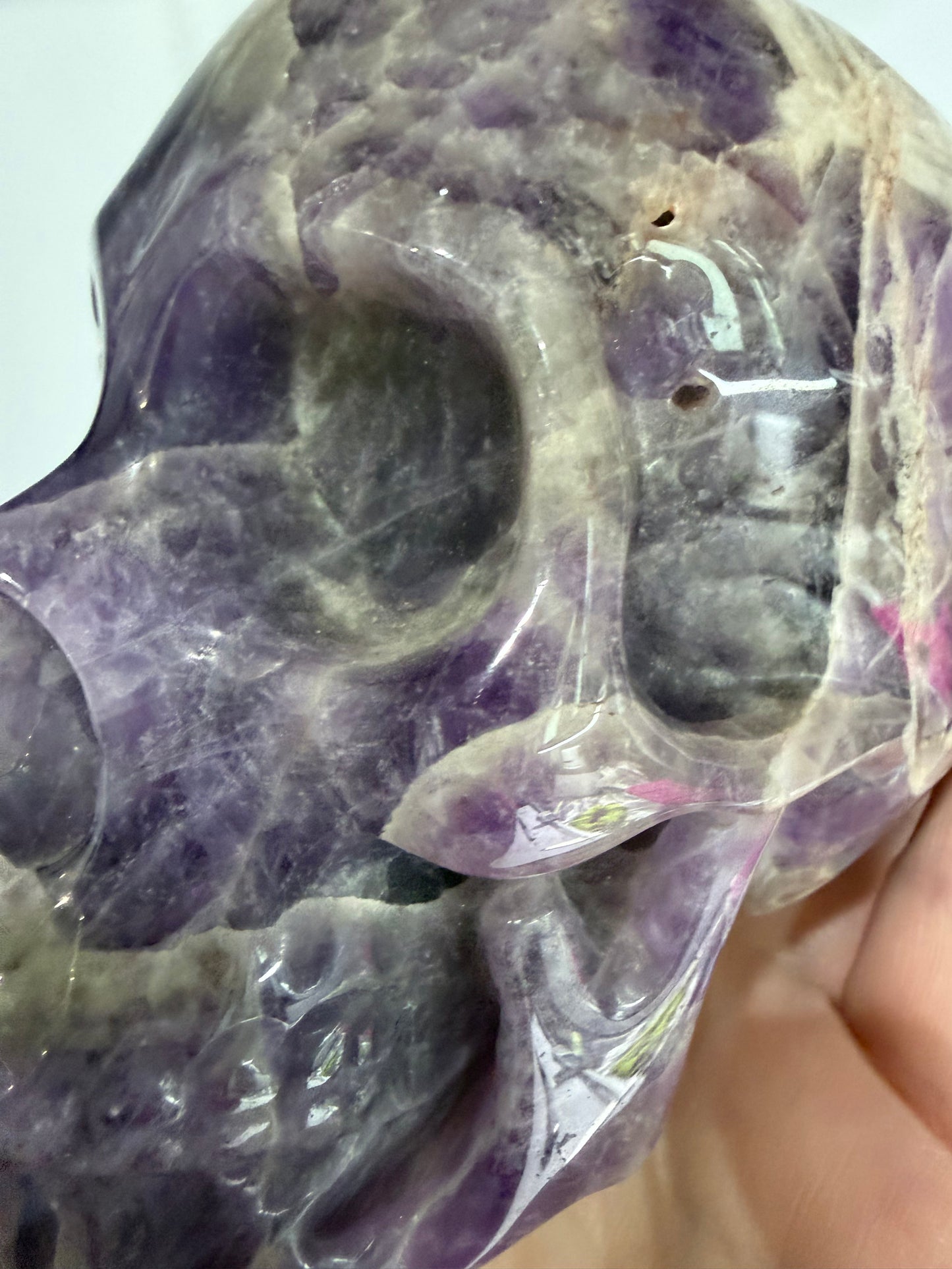Chevron Amethyst Skull – 950g Statement Piece (One-of-a-Kind)