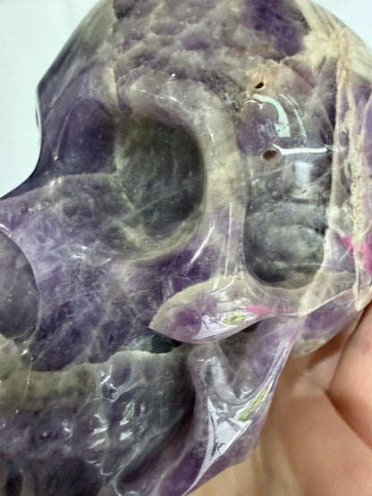 Chevron Amethyst Skull – 950g Statement Piece (One-of-a-Kind)