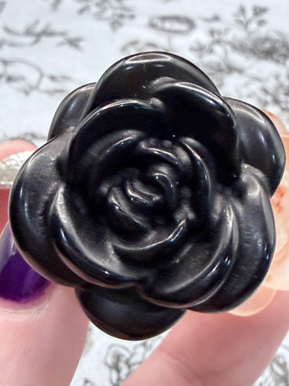 Black Obsidian & Fire Quartz Crystal Double Rose Stem (20cm)