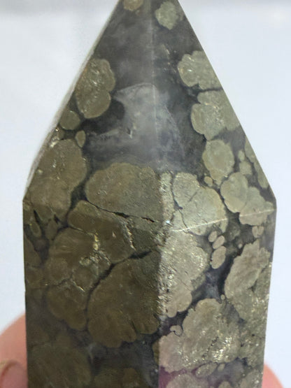 Marcasite in Agate Crystal Tower – 10cm | 158g