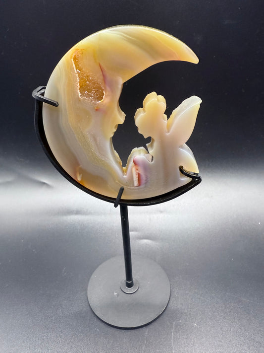 Agate Moon & Fairy with Druzy