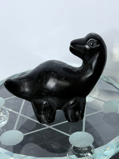 Black Obsidian Baby Brontosaurus Dinosaur Carving – 7cm