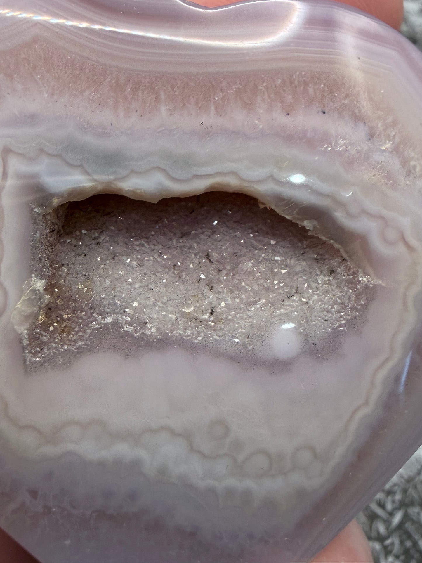 Lilac Agate Druzy Heart (Window Pocket) – 5.6 x 5.3cm | 63g – $16