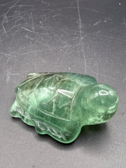 Fluorite Turtle Carving with Dendritic Inclusions