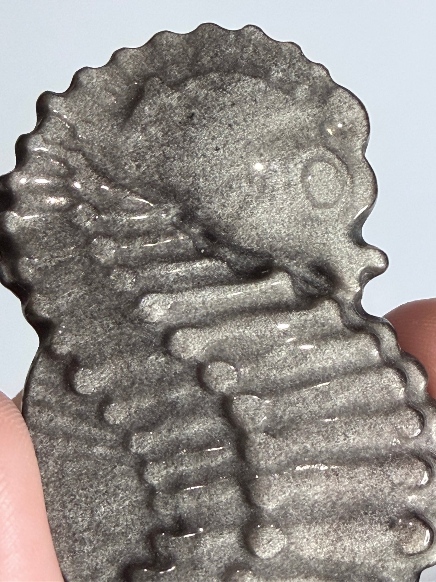 Silver Sheen Obsidian Seahorse Carving On Stand
