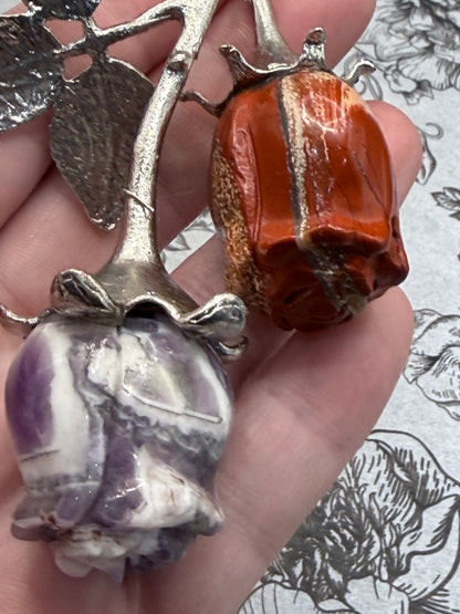 Dream Amethyst & Red Jasper Crystal Double Rose Stem (20cm)