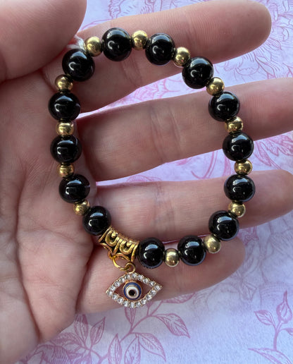Obsidian Evil Eye Bracelet (8mm)